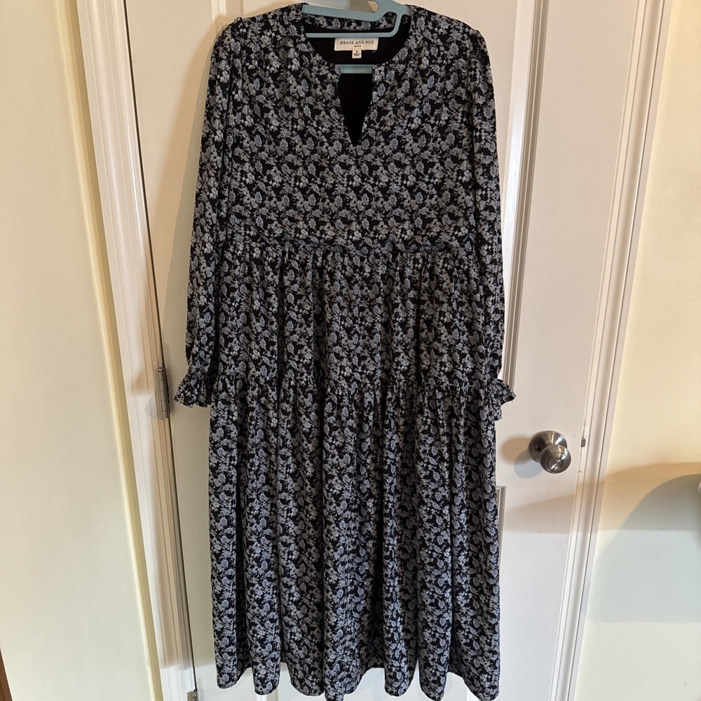 Brass and Roe by cts Small Blue Floral Tiered Mini Dress Boho Peasant Fairy
